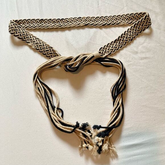MACRAME Boho Gypsy Hippie Belt with Cords Waist Navy Blue Beige 36 inches - Picture 11 of 12
